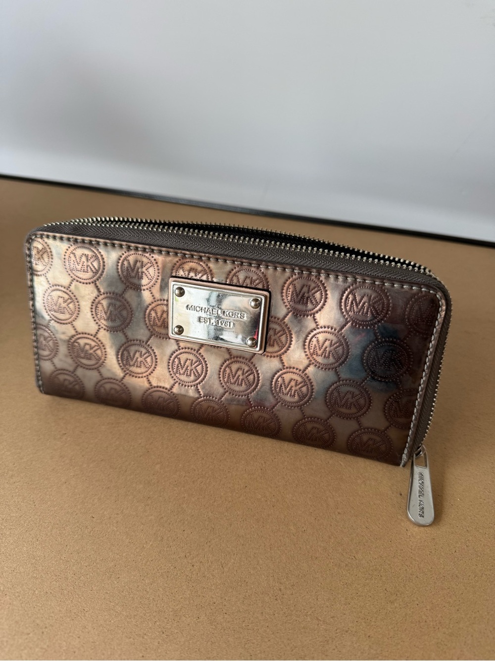 Michael Kors Metallic Bronze Logo Zip Wallet